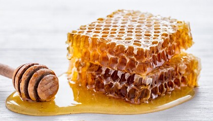honeycomb with honey on white backgrounds