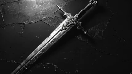 Fotobehang Fancy sword, isolated black background. An old memory from past wars Generative AI. © Dvid
