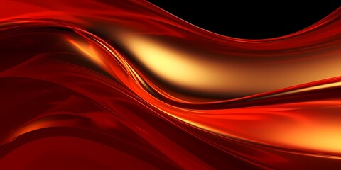Fiery red and golden 3D waves shining brightly under the light, their reflective surface adding depth to their intensity.