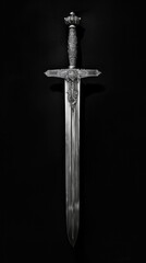 Fancy sword, isolated black background. An old memory from past wars Generative AI.