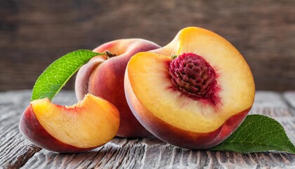 Naklejka na ściany i meble ripe peach fruit slice