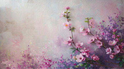 A painting of pink flowers on a purple background