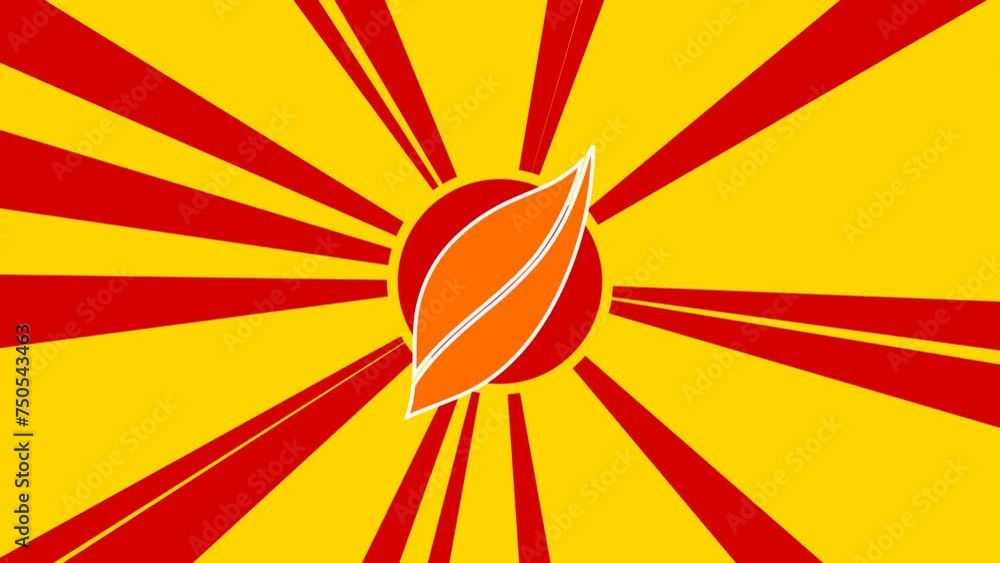 Poster leaflet symbol on the background of animation from moving rays of the sun. large orange symbol incre
