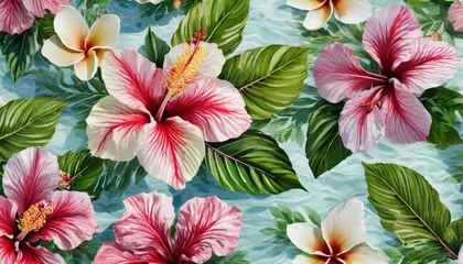 Tuinposter tropical hibiscus flowers pattern © Kendrick