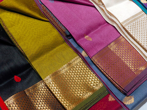 Hand Weaving Silk & Handloom Sarees, saree with golden details, woman wear on festival, ceremony and weddings, expensive sarees are famous for their gold and silver zari, brocade. Incredible India.