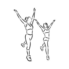 Hand drawn sketch of an exercising woman. Vector illustration.