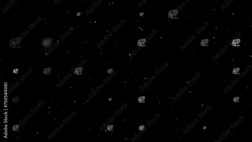 Poster template animation of evenly spaced tiger symbols of different sizes and opacity. animation of trans