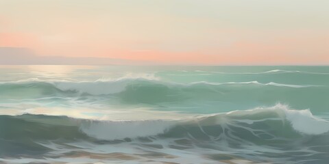 Fototapeta na wymiar Whispering strokes of seafoam green and coral drifting softly, painting a picture of gentle tranquility.