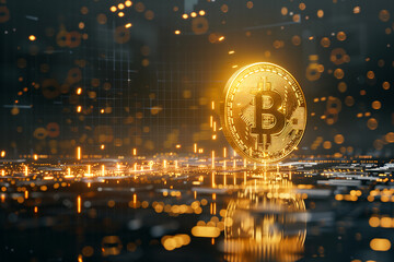 Bitcoin Coins in Shopping Cart Close Up, Economic Marketing Trend Buy and Sell Crypto Currency Concept, Stock News, Lighting, Future, with Copy Space Background, Money and Financial