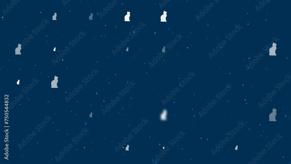 Poster template animation of evenly spaced cat symbols of different sizes and opacity. animation of transpa