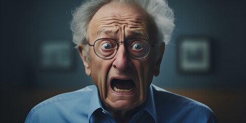 Elderly gentleman grimacing suffering from chronic back discomfort. Concept Elderly Care, Chronic Pain Management, Back Discomfort Treatments, Grimacing Expression, Health Concerns - obrazy, fototapety, plakaty