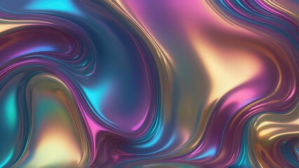 Abstract pearlescent fluid liquid metal curved wave in motion. Mirror water effect background - obrazy, fototapety, plakaty