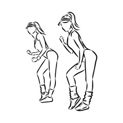 Hand drawn sketch of an exercising woman. Vector illustration.