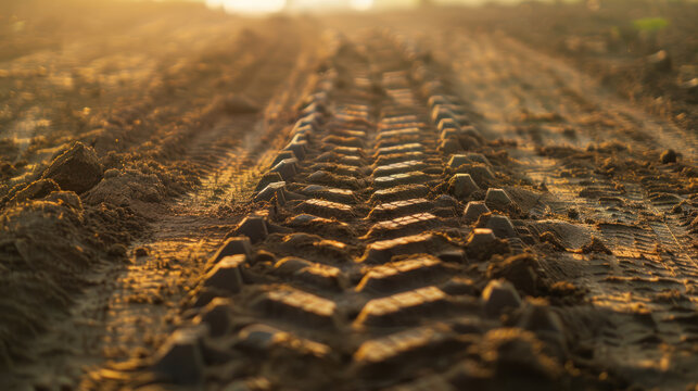 Bicycle tire tracks in mud, red dirt road outback close-up photography