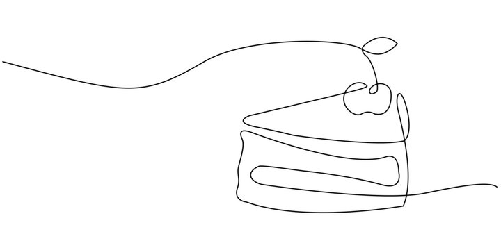 recommend clip art: Vector illustration in one line art style with cake and cherry