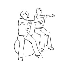 Hand drawn sketch of an exercising woman. Vector illustration.