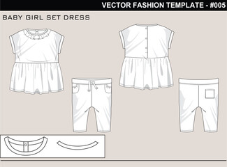 EASY EDITABLE FASHION TECHNICAL FLAT SKETCH ILLUSTRATION DESIGN BABY GIRL SKIRT.