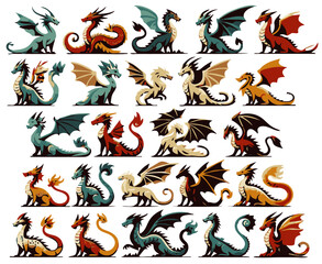 Fototapeta premium vector dragons coCollection of Vector Dragons: Simple Dragon Art in AI Format for Your Fantasy Projectsllection - simple dragon ai art