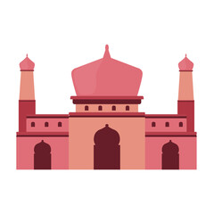 Pink Red Pastel Mosque, Flat Mosque Illustration Vector
