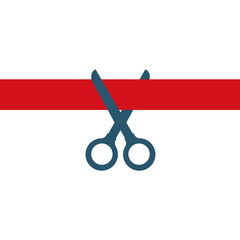 Scissors cutting ribbon. Shears cut a long red tape. Colored vector illustration.