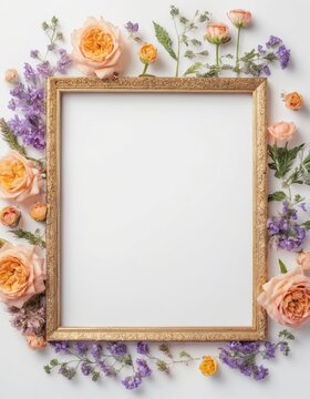 frame for photo or congratulation with flowers