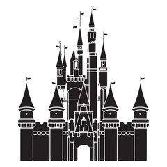 Black Castle silhouette vector icon,isolated on white. Medieval house. Vintage fairytale building icon
