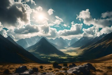 clouds over a mountain valley background png - obrazy, fototapety, plakaty