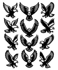 Obraz premium Majestic Eagles in Stylized Vector Format: Powerful Birds Soaring in the Wilderness