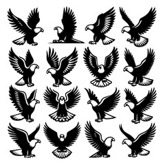 Majestic Eagles in Stylized Vector Format: Powerful Birds Soaring in the Wilderness