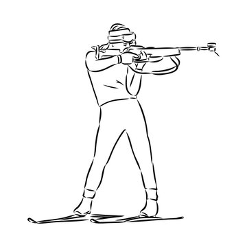 recommend clip art: Biathlon athlete shoots standing, isolated vector silhouette
