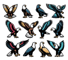 Naklejka premium Majestic Eagles in Stylized Vector Format: Powerful Birds Soaring in the Wilderness