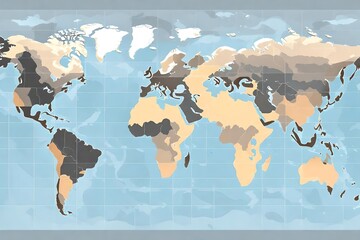 World map vector, isolated on white background. Flat Earth, gray map template for web site pattern, anual report, inphographics