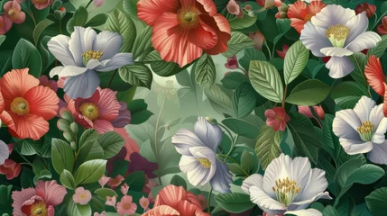 Meubelstickers Fashion oil painting Red hibiscus flower on a dark green background, pastel flowers, peonies, roses, echeveria succulent, white hydrangea, ranunculus, anemone, and eucalyptus, design wedding bouquets. © ND STOCK