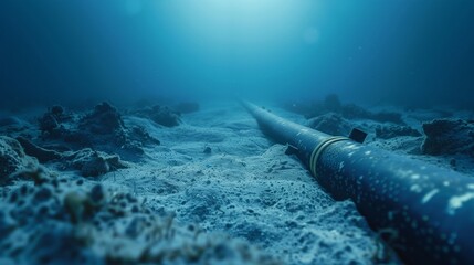 A high-tech submarine fiber-optic cable used for global underwater communication, transmitting data across oceans with high-speed internet connectivity. - obrazy, fototapety, plakaty