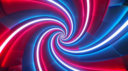 hypnotic spiral, CG animated, red white & blue neon colors, retro synthwave aesthetic