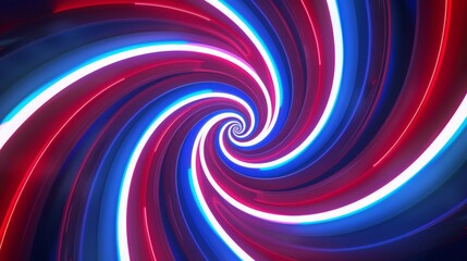 hypnotic spiral, CG animated, red white & blue neon colors, retro synthwave aesthetic