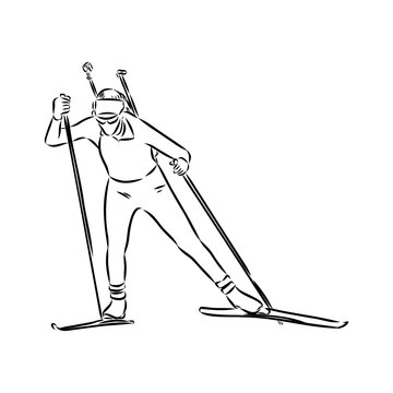 skier skiing black line art clip art preview