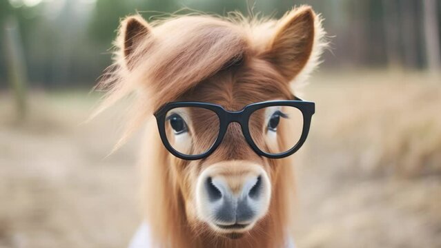video of a horse wearing glasses