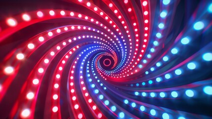 hypnotic spiral, CG animated, red white & blue neon colors, retro synthwave aesthetic