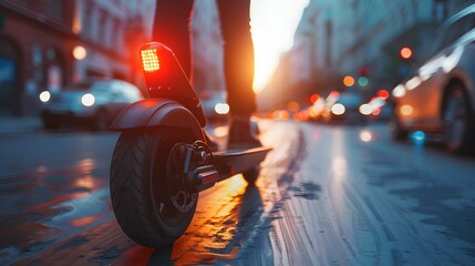 Futuristic maglev scooters speeding on urban streets advanced transportation technology. Concept Future Transportation, Technology Innovation, Urban Mobility, Maglev Scooters