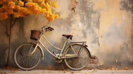Obraz premium Vintage bicycle leans against a rustic wall