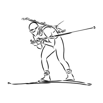 skier skiing black and white line art clip art preview