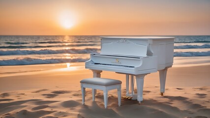 vintage Piano outside shot at beach during sunset