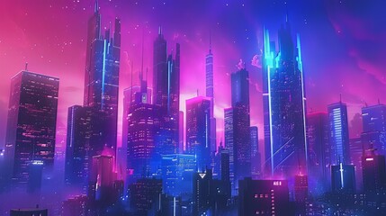 Neon Noir Metropolis: Immerse yourself in the Neon Noir Metropolis, where sleek skyscrapers silhouette against a neon-lit skyline, creating a futuristic cityscape that resonates with modern aesthetics
