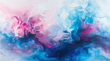 An abstract painting of blue pink and purple colors
