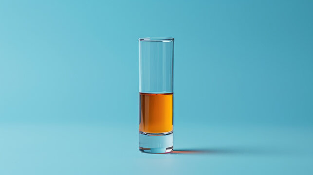 A clear vial of urine sample stands on a serene blue background, suggesting a calm approach to health diagnostics.