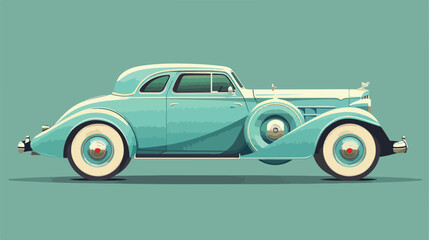 Flat vector retro car isolated on color background