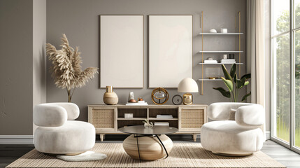 Beautiful interior design furniture with mockup 