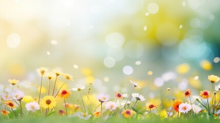 Obraz na płótnie Canvas Sun-Kissed Wildflower Meadow in Full Springtime Bloom - Nature's Palette Generative AI