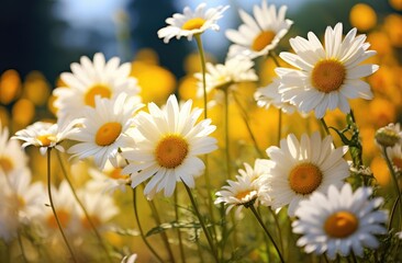 Fototapeta premium Field of Daisies Bathed in Warm Sunlight - A Symbol of Spring's Arrival - Generative AI